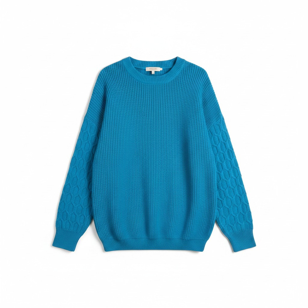 JW Style Womens Chunky Knit Sweater Cable Knit Sleeves Blue XL Slouchy Coastal